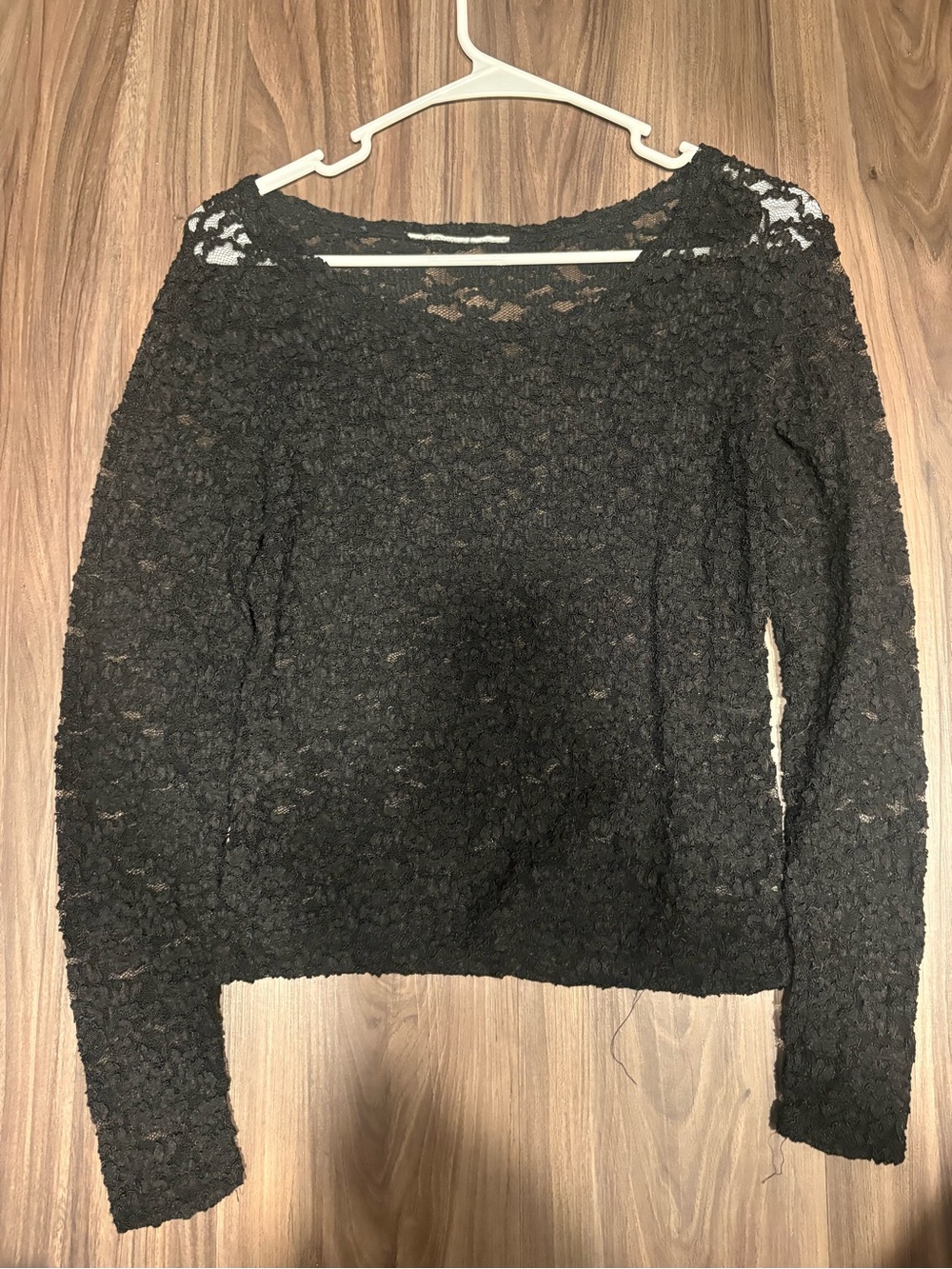 Women’s Black Textured lace see through top